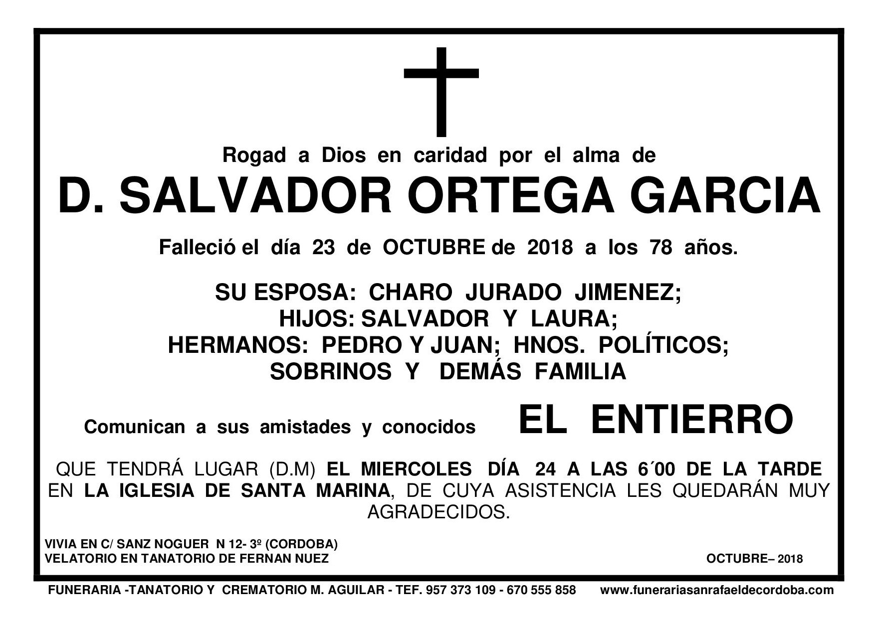 SALVADOR ORTEGA GARCIA – Funeraria y Tanatorio San Rafael de Córdoba  (Fernán Núñez)
